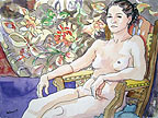 Watercolor Nude Sitting